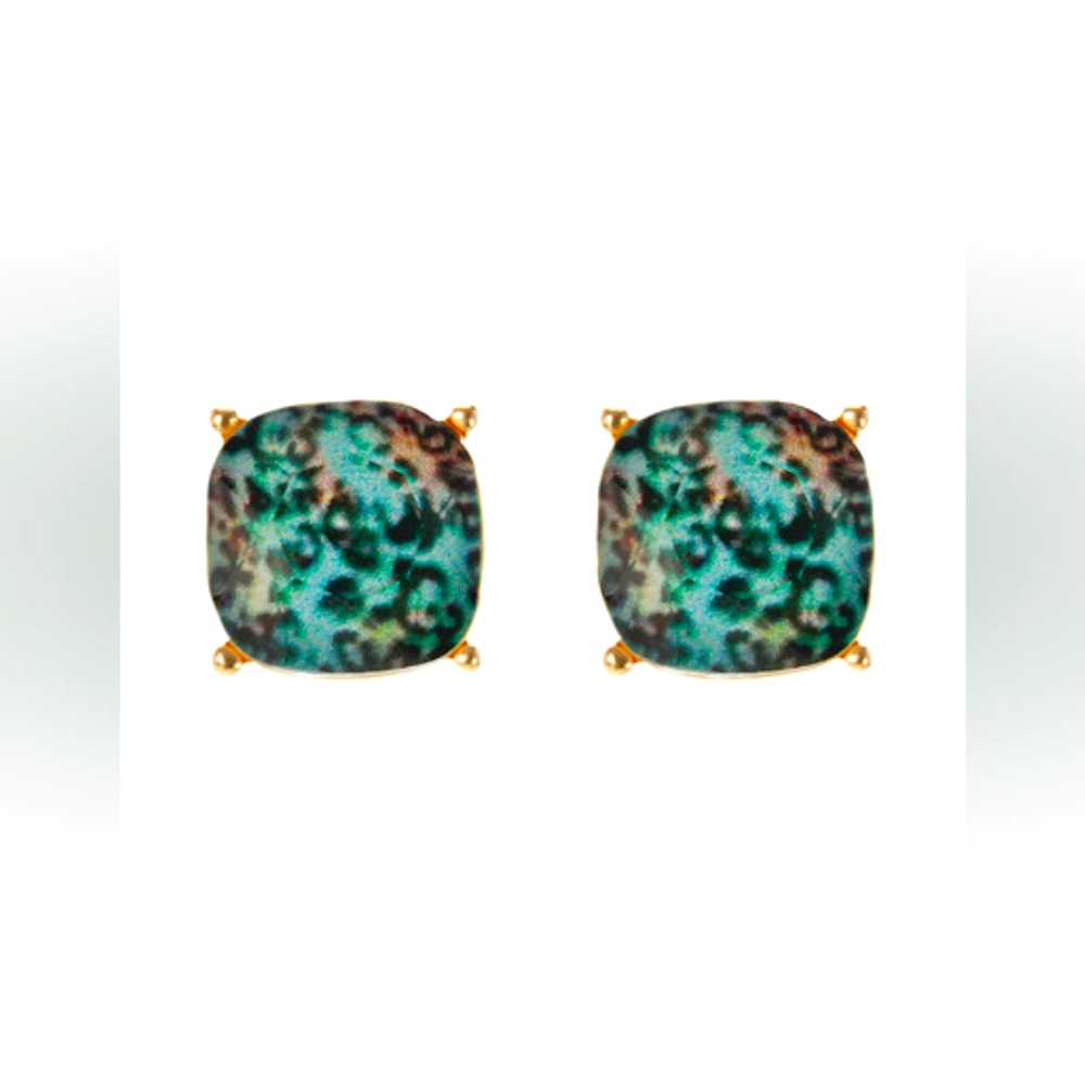 Turquoise and Gold Stud Earrings